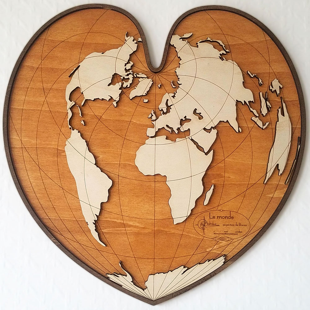 Grande carte du monde en bois, fabrication artisanale à Toulouse, Altaluz