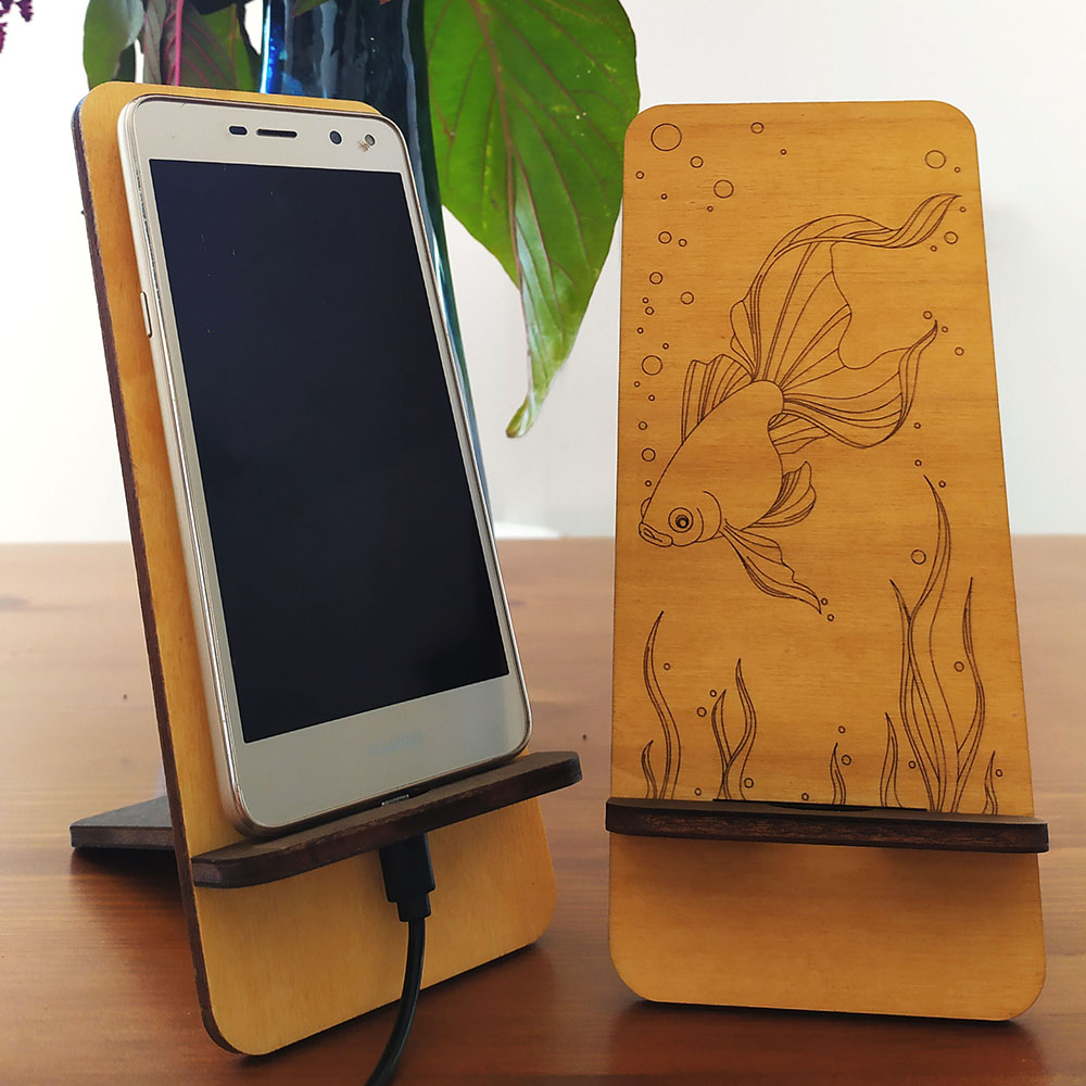 Generic Support de téléphone portable Artisanal en bois + porte
