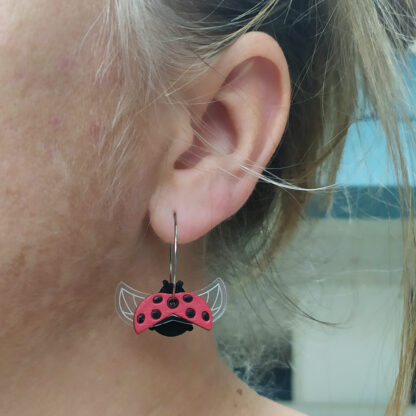 boucles d'oreilles coccinelle bois peint