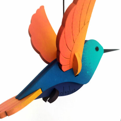 Colibri en bois bleu et orange